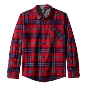 Volcom Caden Long Sleeve Button Up Flannel Shirt in Engine Red
